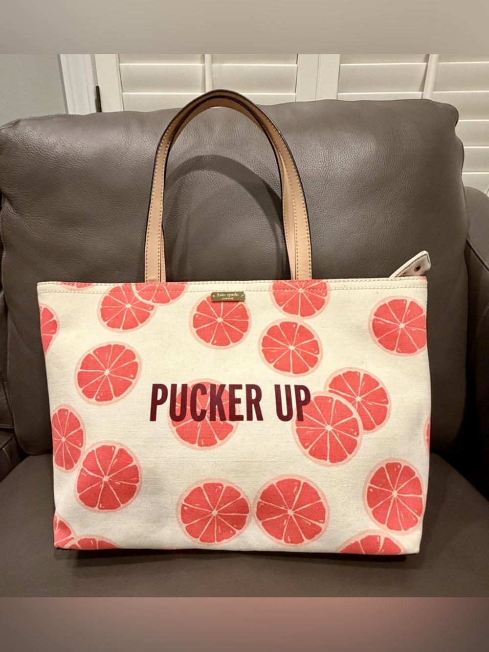 KATE SPADE Flights Of Fancy Francis Pucker Up Grapefruit Tote Bag